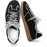 UBWDU Lace Fashion Ballet Sneakers for Women – Trendy Cute Crochet Ribbon Lace-Up Casual Spring Shoes