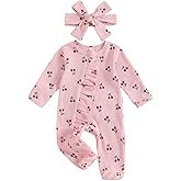 allshope Infant Baby Girl Fall Outfit Sweatshirt Romper Footies Floral Print Ruffle Trim Jumpsuit Newborn Winter Clothes