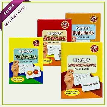 Krazy Combo Mini Flash Cards (Vegetables, Actions, Body Parts, Transports) -Set of 4