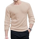 KUYIGO Men's Knit Sweaters Crewneck Long Sleeve Pullover Classic Soft Lightweight Quilted Textured Sweater Tops