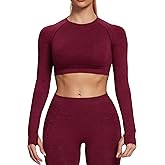 Aoxjox Long Sleeve Crop Tops for Women Workout Seamless Cropped T Shirt Top