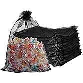 SUNGULF 100pcs Organza Pouch Bag Drawstring 6"x9" 16x22cm Strong Gift Candy Bag Jewelry Party Wedding Favor (Black)