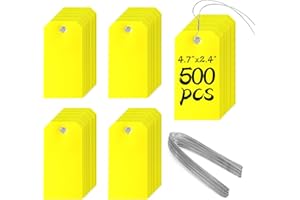 XUWAIDSGN 500 Pieces Plastic Shipping Tags with Wire Waterproof Hang Tags Heavy Duty Labeling Tags with String Wires Tags Labels Labeling Tags Stacking Tags for Equipment Car Parts (Yellow, 4 3/4 x 2 3/8)