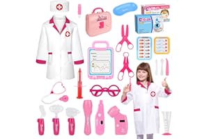 DEMOLIKE Doctor Kit Toy for Kids Pretend Play Doctor Playset Toddlers Toys Medical Set for Dress Up Preschool Role Play Birthday Gifts Girl Age 3 4 5 6 7 8 Year Old Educational Doctor Costume Kits Play Pink