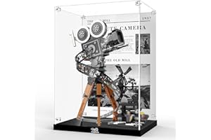 NAOCARD Acrylic Display Case for LEGO Disney Walt Disney Tribute Camera 43230 Building Set, Dustproof Display Box, Clear Acrylic Plate with Base & HD Painted Background（Box Only, Model Not Included）