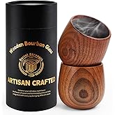 Charred Whiskey Glasses Set of 2: Whiskey Lovers Bourbon Gifts for Men - Home Bar | Husband Birthday | Anniversary | Dad Fathers Day - Oak Wooden Cup Bourbon Drinking Tumbler Old Fashioned Cups
