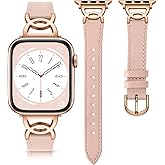 DaQin Slim Leather Band Compatible with Apple Watch Bands for Women 40mm 38mm 41mm 42mm 44mm 45mm 46mm, Top Grain Leather Band with DC-shaped Buckle for iWatch Band Series 11 10 9 8 7 6 5 4 3 2 1 SE