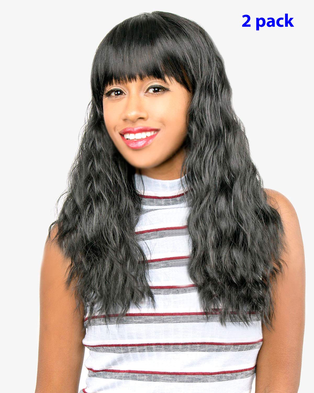 Amazon Com 2pack Jet Black Abelle Synthetic Long Wavy Wig