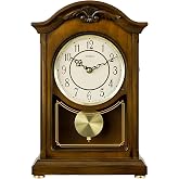 DODEKA Wooden Mantel Clock TCW004DB Pendulum Carved Case Hourly Chime Classic Melody Antique Style for Fireplace, Table, Bedroom, Living Room