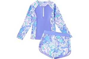 TATAKERI Toddler Girls Long Sleeve Swimsuits Girl Swimwear Little Girls Swimsuits 2 Pieces Toddler Rash Guard Swimsuit Print