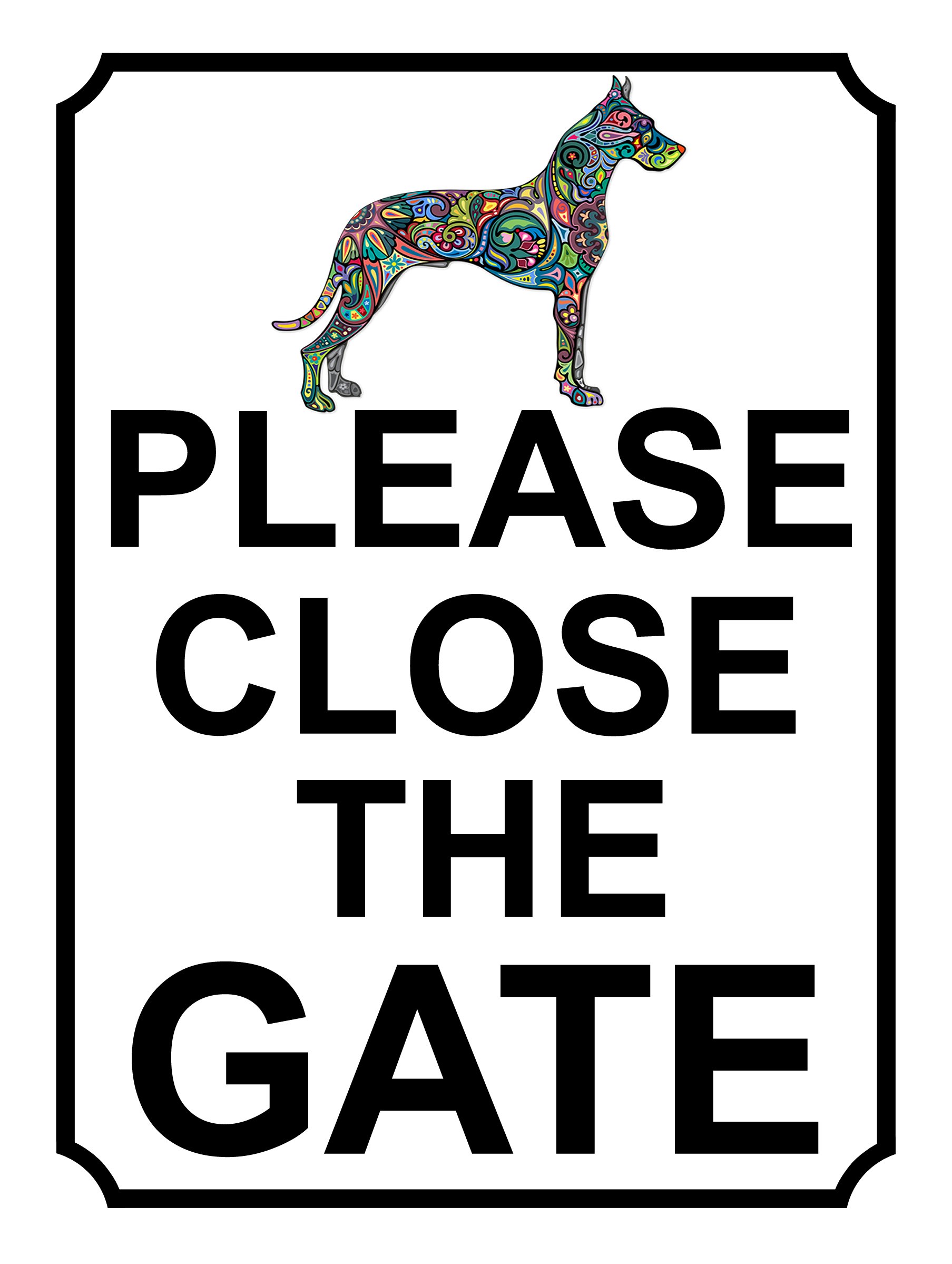 Shawprint PLEASE CLOSE THE GATE PATTERNED DOG THEME METAL SIGN 267MM X 200MM (37H1L) LARGE 10" X 8"