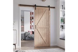 FREDBECK 36in x 84in Wood Barn Door with 6.6FT Barn Door Hardware Kit Included K Shape Solid Spruce Panel Need to Assembly
