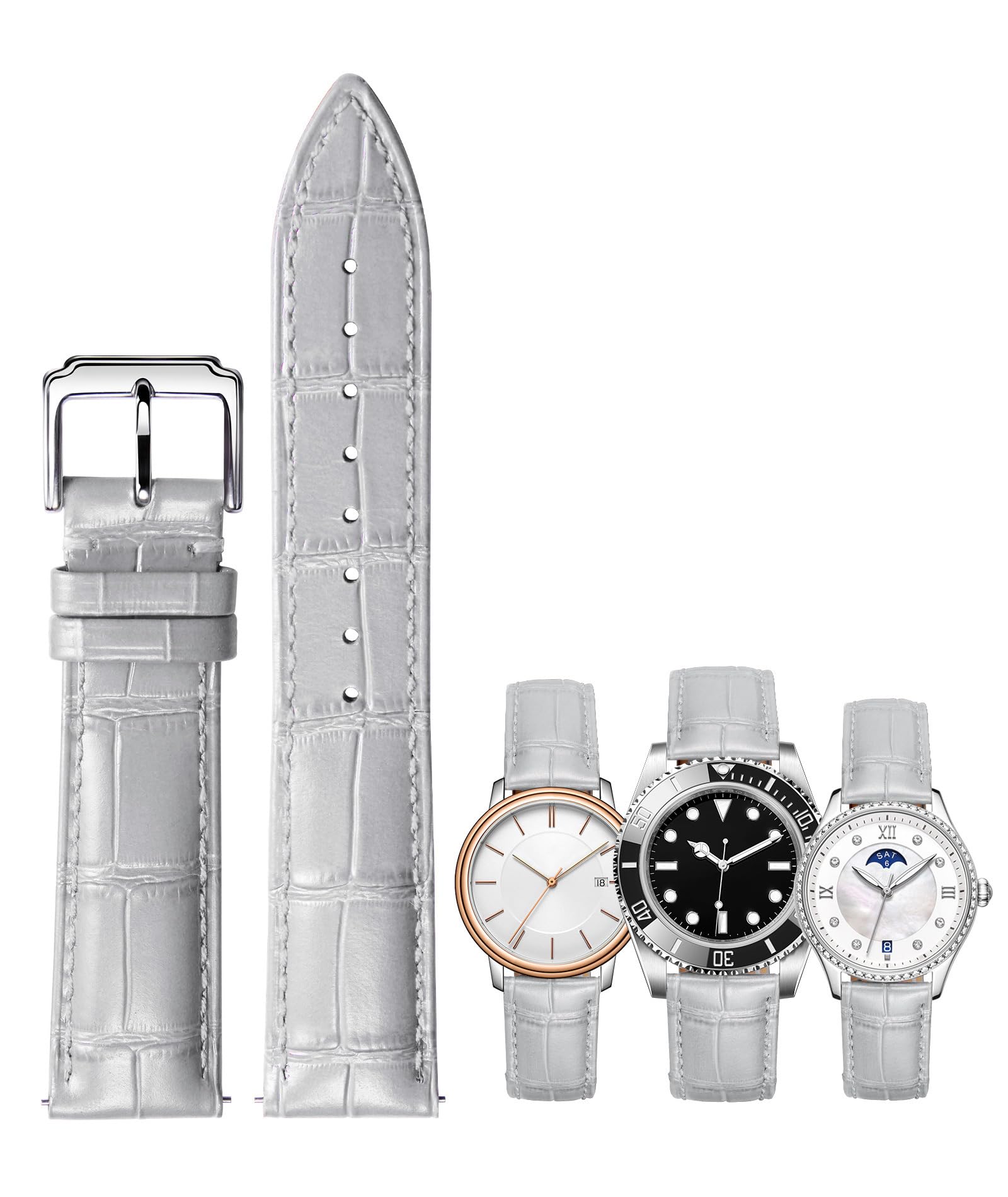 BINLUN Leather Watch Strap Quick Release Replacement Crocodile Leather Watch Bands for Men Women (Grey, 22mm)