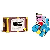 Happy Socks Kids Crew Socks- Fun Summer Styles in Gift Box Sets- Sunglasses, Ice Cream, Pirate's Treasure and More