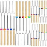 30 Pack Smores Sticks Kit, 32 Inch Marshmallow Roasting Sticks for Fire Pit, Extendable Hot Dog Smores Skewers Camping Accessories Marshmellow Forks Campfire BBQ Grill Tools, 10 Colors