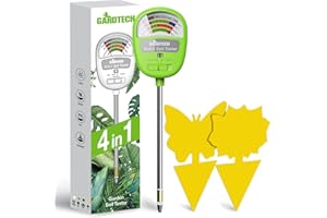 Gardtech 4-in-1 Soil Moisture Meter - Soil Test Kit with 10Pcs Sticky Traps, Soil Tester/Light/Nutrients/pH Meter for Plant Garden, Lawn, Indoor & Outdoor (Grass Green）