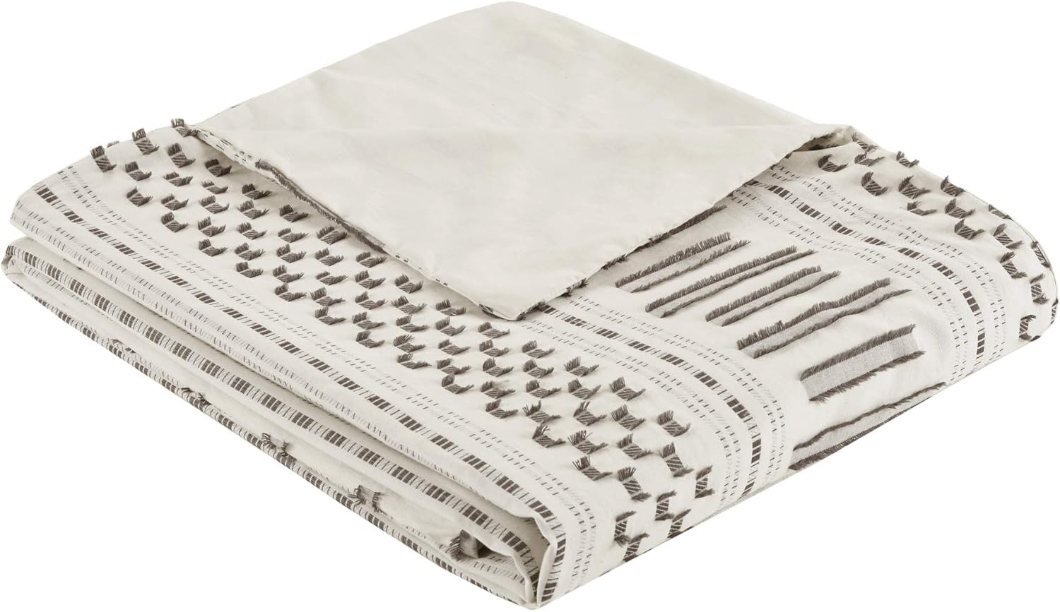 INK+IVY 100% Cotton Duvet Mid Century Modern Design All Season Comforter Cover Bedding Set, Matching Shams, Full/Queen(88"x92"), Rhea, Ivory Geometric Clipped Jacquard: Home & Kitchen