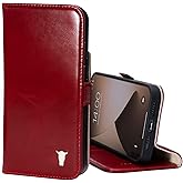TORRO Leather Case Compatible with iPhone 14 – Genuine Leather Wallet Case/Cover with Card Holder and Stand Function (Red)