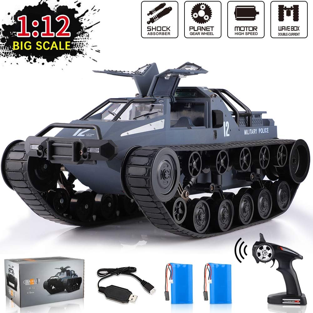 1:12 Scale Remote Control Police Tank Car - RC Trucks Off-Road, All Terrain Vehicle, 360°Rolling Flip, 4WD High Speed, 2.4Ghz Radio Controller, Electric Toy Car Gift for Boys and Adults