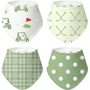 Teeloray 4 Pcs Golf Baby Bibs for Boys Girls Baby Golf Stuff Cotton Bandanas Adjustable Absorbent Triangle Bibs for Drooling