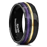 King Will Black Tungsten Rings for Men Hammer Wedding Band Gold Groove Sand Inlay