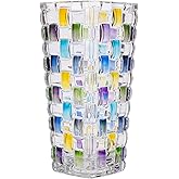 Magcolor Hand Painted Blue Woven Glass Vase -Crystal Flower Vase- 7.7 inch, Glass Plant Vase for Floral Arrangements, Centerpieces, Weddings, Housewarming, Centerpiece Home Deco.