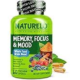NATURELO Whole Food Brain Supplement - Brain Health Supplements for Memory & Focus Support - Enhance Brain Health Blend Supplement for Adults - 60 Vegetarian Capsules