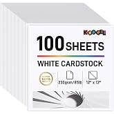 Koogel 100 Sheets White Cardstock 12 x 12 Inch, 230GSM Craft Paper | Construction Paper for Printer Card Making, Back to Scho