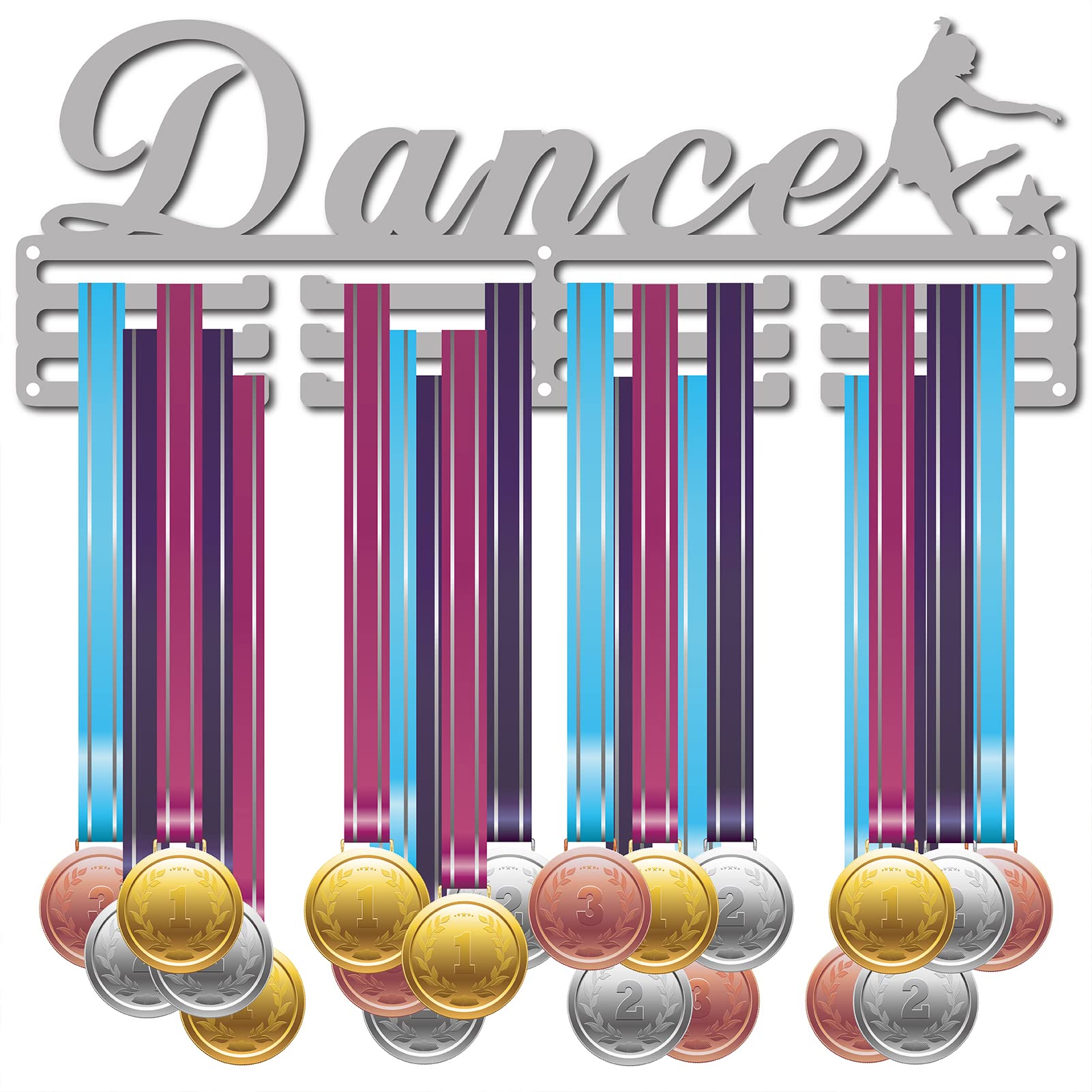 CREATCABIN Medal Holder Dance Dancer Medals Hanger Display Stand Wall Mount Hanger Decor Stainless Steel Hanging for Home Badge 3 Lines Medalist Running Soccer Gymnastics Over 60 Medals, Silver