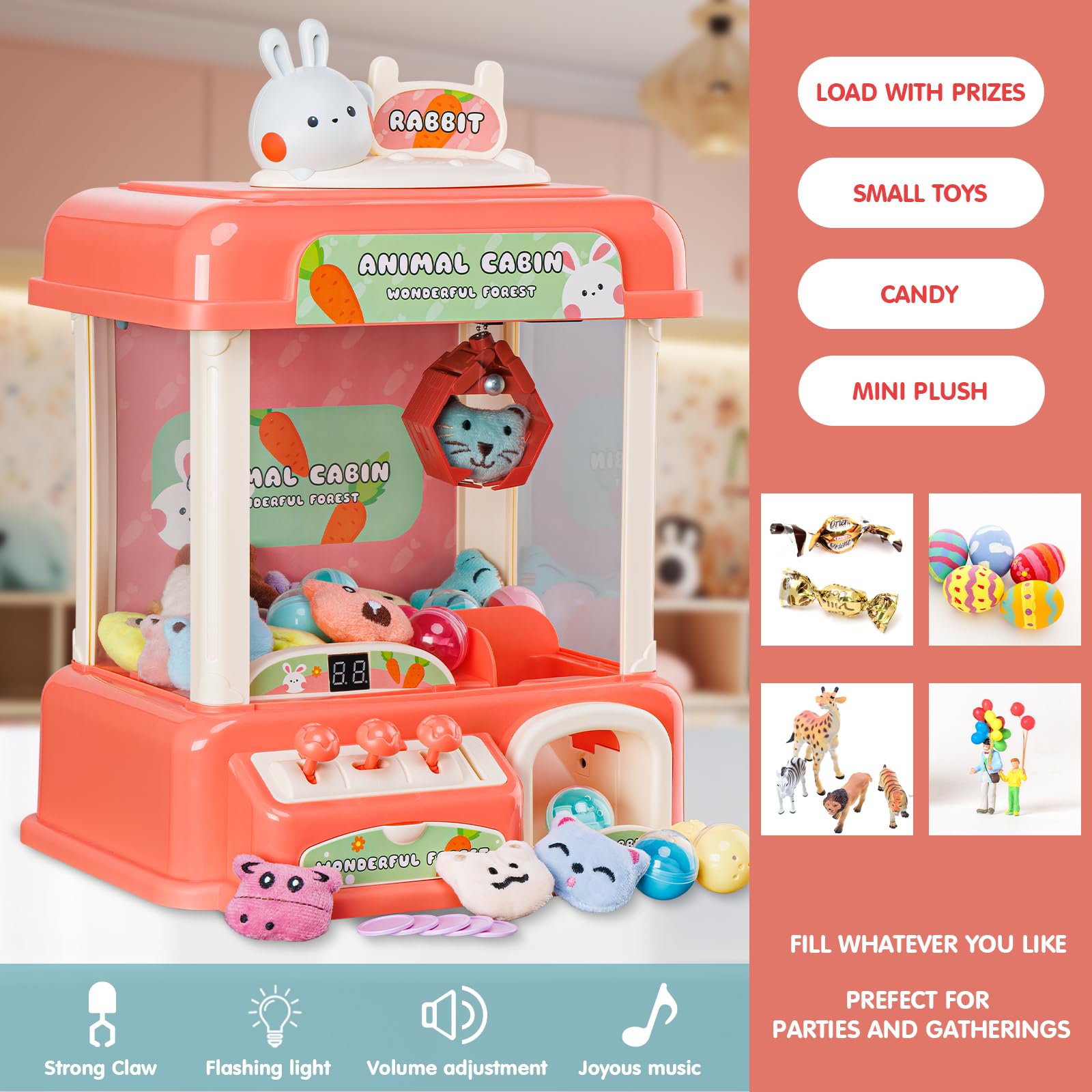 bessome Rabbit Claw Machine for Kids with Mini Prizes|Candy Machine Toys for Ages 8-13 Girls and Adults|Birthday Gifts for 6 7 9 10 12 Years Old