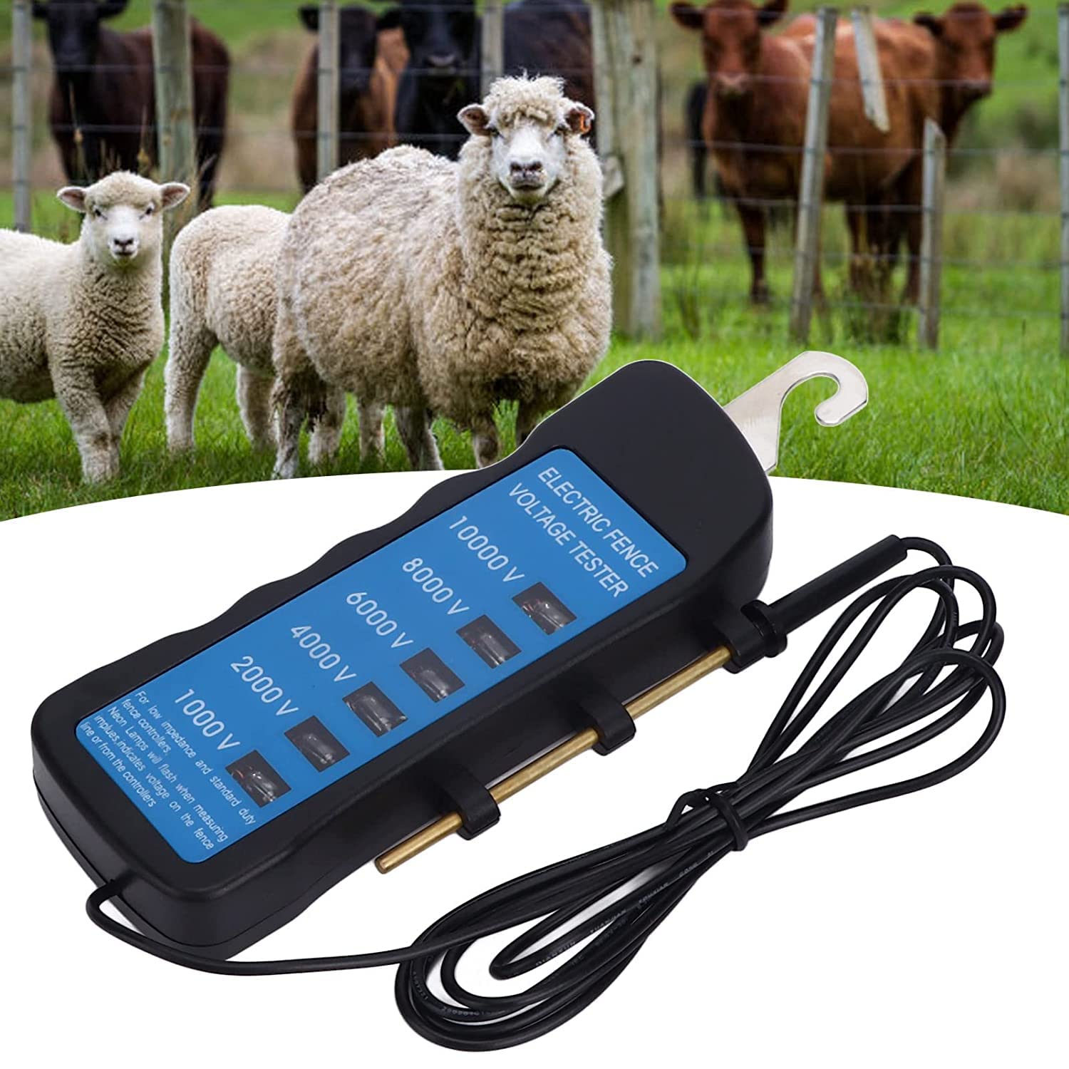 Electric Fence Voltage Tester, Digital Electrical Fence Neon Fence Tester Voltage Meter, 10000V Fault Finder Farming Equipment, Electric Tester Tool with 6PCS Light for Farm Livestock