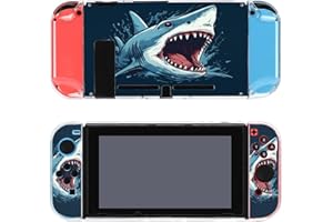 AoHanan Shark Blue Big Mouth Switch Screen Protector Case Cover - Full Accessories Game Case Protection Skin for Console and Joy-Cons