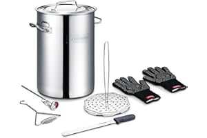 CONCORD Heavy Duty Stainless Steel Turkey Fryer Kit with Rack, Slicer, Hook, Thermometer, and heat proof gloves. Also great for Seafood Boil, Crawfish Boil, and more (Turkey Fryer Kit)