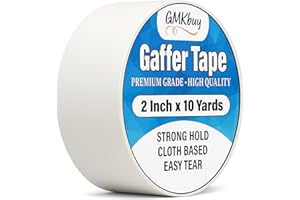 GMKbuy 2 in x 10 Yd White Gaffers Tape – Heavy Duty, Non-Reflective, Easy to Tear, Waterproof Matte Gaffer Stage Tape – Gaff Cloth Tape for Photography, Filming Backdrop & Production