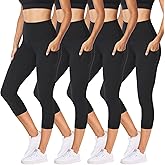 NexiEpoch 4 Pack Leggings for Women - High Waisted Tummy Control Soft Black Capri Yoga Pants with Pockets for Workout