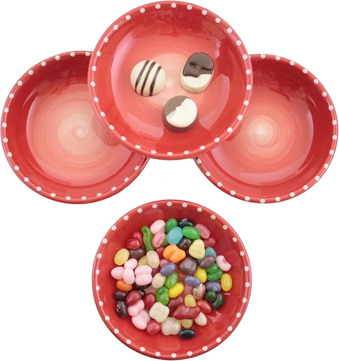 Set of 4 Dipping Condiment Bowls (Red with Polka Dots