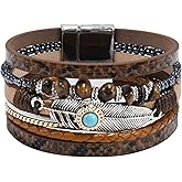 VIBILIA Boho Leather Wrap Bracelets for Women Men Multi-Layer Bracelets with Strong Clasp Western Jewelry