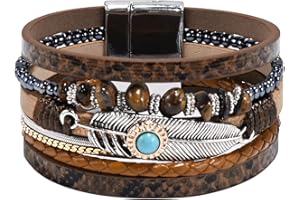 VIBILIA Boho Leather Wrap Bracelets for Women Men Multi-Layer Bracelets with Strong Clasp Western Jewelry
