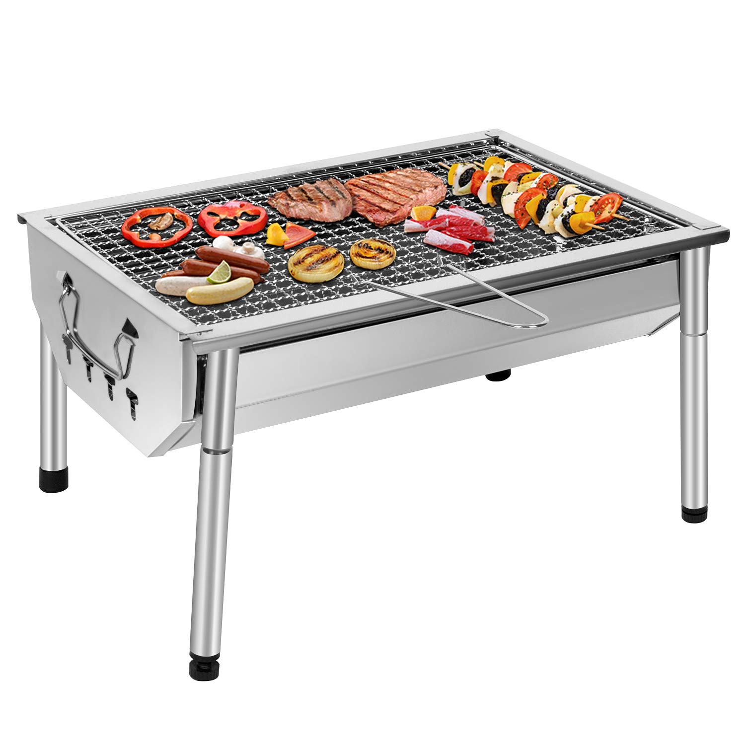 SunJas Adjustable Stainless Steel Charcoal Barbecue Portable Outdoor Barbecue Grill on Stand for Garden, Picnic, Camping