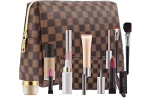 BAGCRAZY Makeup Bag, Cosmetic Bag, Portable Leather Large Checkered Makeup Bag, 2 Pack Large Capacity Travel Cosmetic Bag for Women, Lightweight Design and Waterproof Toiletries Bag Christmas Gifts