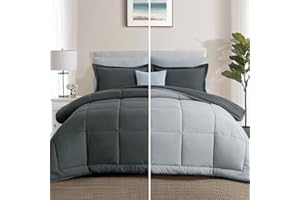 Aisbo Dark Grey and Light Grey Comforter Set King - 3-Pieces Soft Reversible Comforter Set King Size, All Season Lightweight Down Alternative Bed Comforter with 2 Pillow Shams