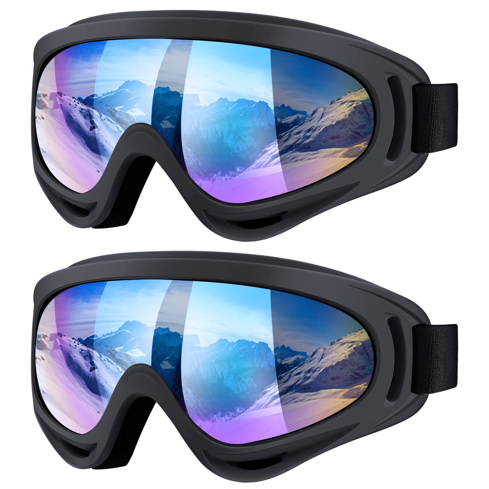 Vatefery Ski Goggles,Skiing Snowboard Goggles for Men & Women kids,Boys & Girls, Youth,Anti-glare,Anti-fog Snowboarding Snow Goggles Glasses 2-Pack, C.Black