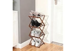 Fengzhizhu Bamboo Shoe Rack 4 Tier Foldable Shoe Rack Vertical Bamboo Shoe Organizer Free Standing Shelf for Entryway, Closet, Bedroom, Walnut Color