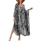 sunforyou Kaftan Dresses for Women Plus Size Lightweight Swimsuit Cover up Batwing Sleeve Print Loungewear Beach Robe