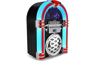 Victor VDTJ-1550 Broadway Desktop Bluetooth CD Jukebox Speaker with FM Radio, Multicolor LED Lighting, and Aux Input – Perfect for Retro-Style Music Streaming and Ambient Lighting
