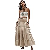 Thaluta Maxi Boho Skirt Long Pockets Cotton Hippie Bohemian Elastic Waist Gypsy Skirt