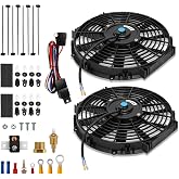 Auto Dynasty 10" Dual Electric Radiator Cooling Fan Switch Relay Kit, Black | Universal 10 Inch Radiator Fan Assembly with Thermostat Wiring Switch Relay Kit