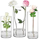 SUREAM 3 Packs Cylinder Vases for Centerpieces, 7.8/9.8/11.8 Inch Tall Clear Cylinder Candle Holder for Weeding, Non-Breakable Flower Vase for Dinner Table Party Living Room Office Bedroom Decor