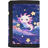 Dolyues Axolotl Kids Wallet for Girls Cute Trifold Canvas Outdoor Wallet for Kids Pink Wallet with Magic Sticker Design for Little Girls Gift