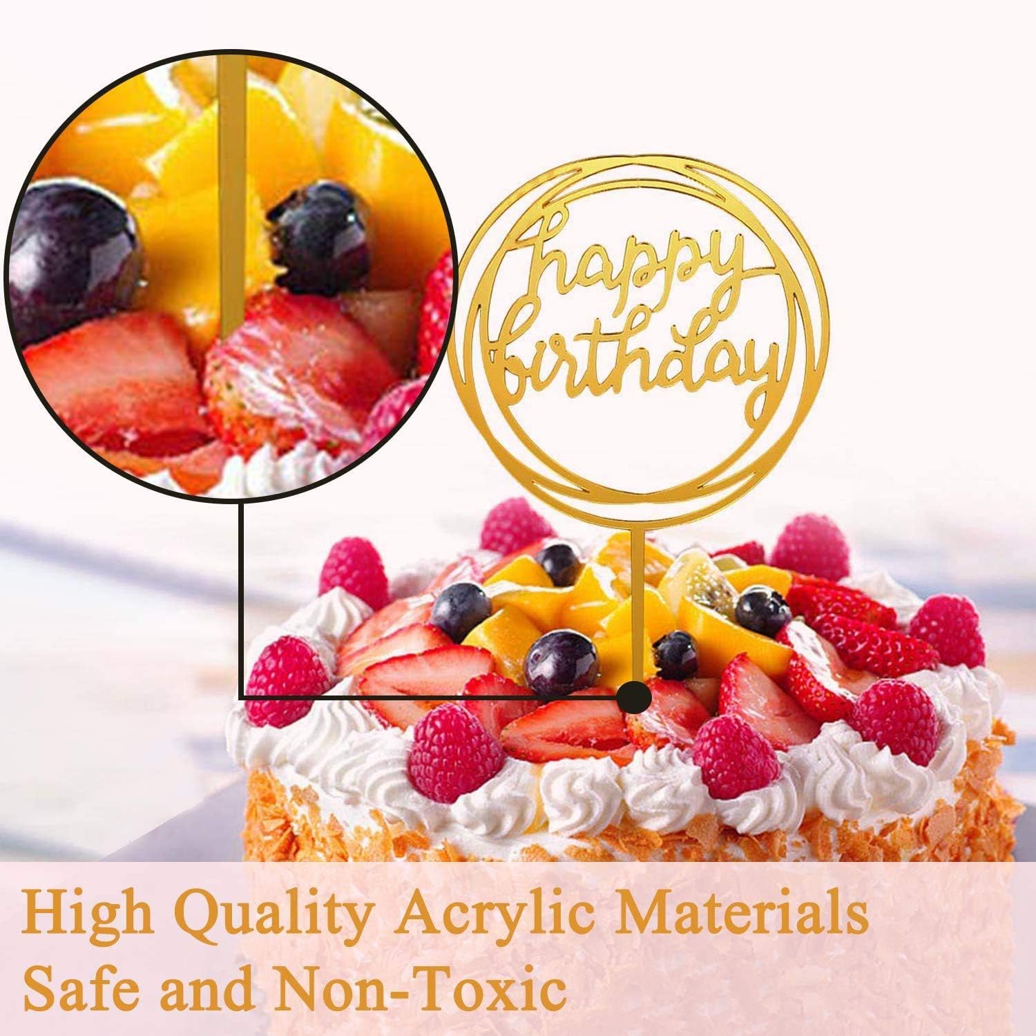 Kaheign 10pcs Gateau Toppers Gateau Dore Happy Birthday Cupcake Acrylique Toppers Pour Les Decorations De Gateaux Danniversaire Pour Enfants Adultes Figurines Pour Gateaux Cuisine Maison Accessoires De Decoration